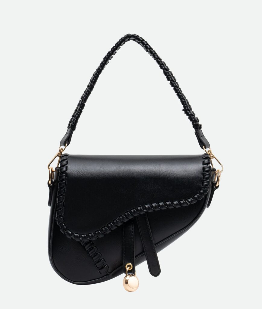 Chic Vegan Leather Saddle Bag with Gold Accents
