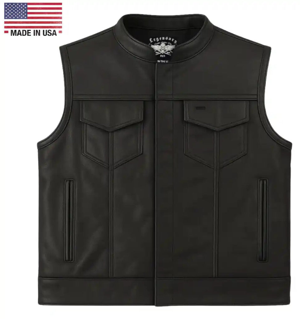 Legendary Outlaw Men's Leather Motorcycle Vest with Gun Pockets